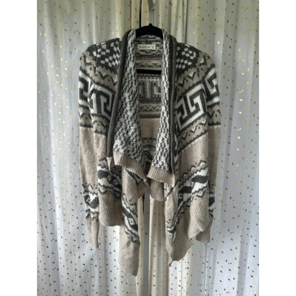 Abercrombie & Finch Boho Wool Blend Fair Isles Waterfall Open Cardigan Cozy XS S - Picture 2 of 5